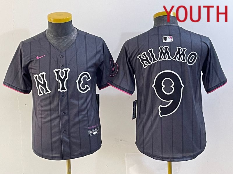 Youth New York Mets #9 Nimmo Black City Edition 2024 Nike MLB Jersey style 1